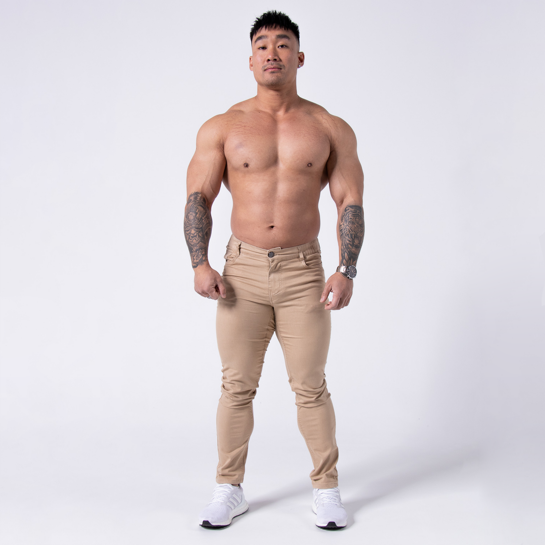 Straight Cut Stretch Jeans - Sand Beige