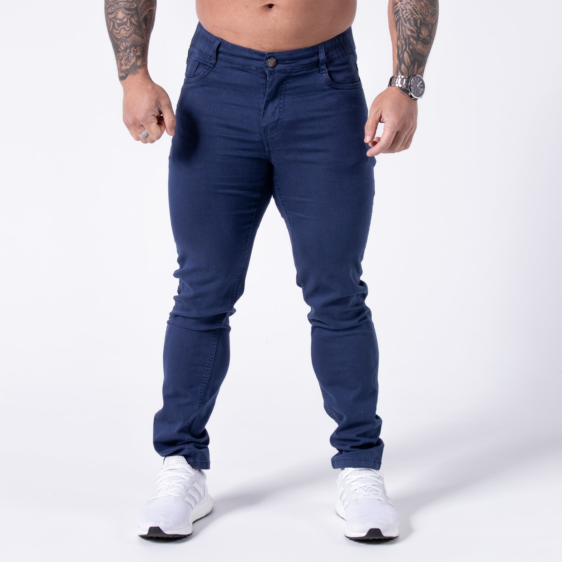 Straight Cut Stretch Jeans - Navy Blue