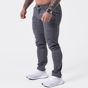 Straight Leg Soft Check Pants - Dark Grey