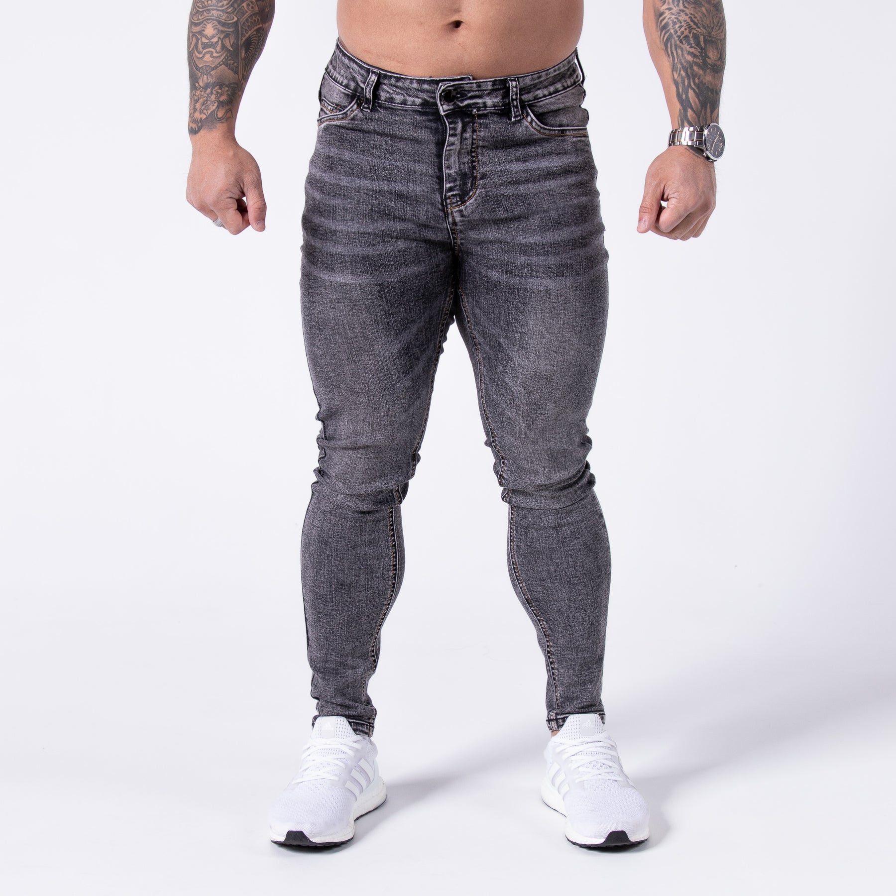 Men's Premium Ultra Stretch Jeans - Stone Washed Grey