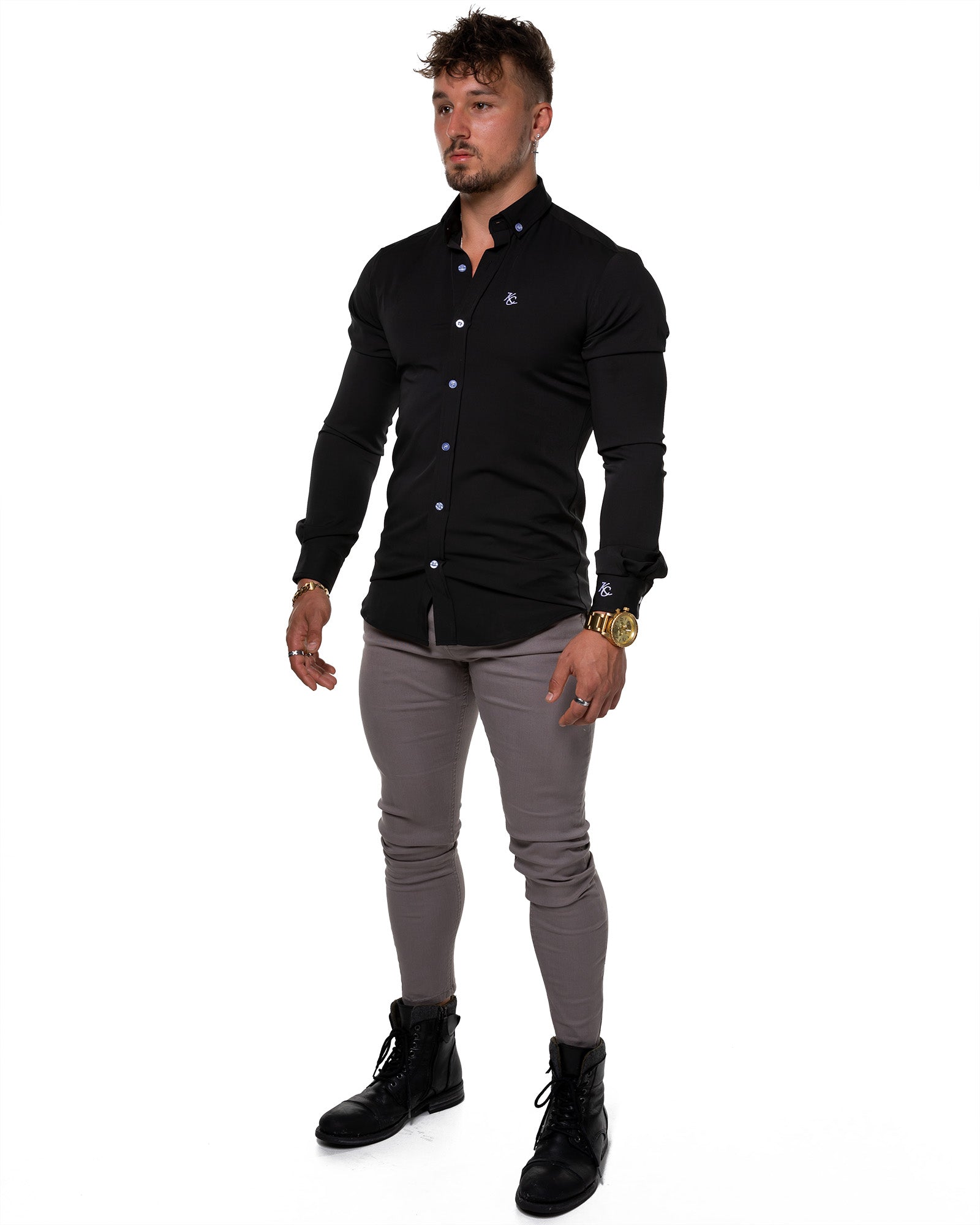 Premium Long Sleeve Muscle Fit Shirt - Jet Black