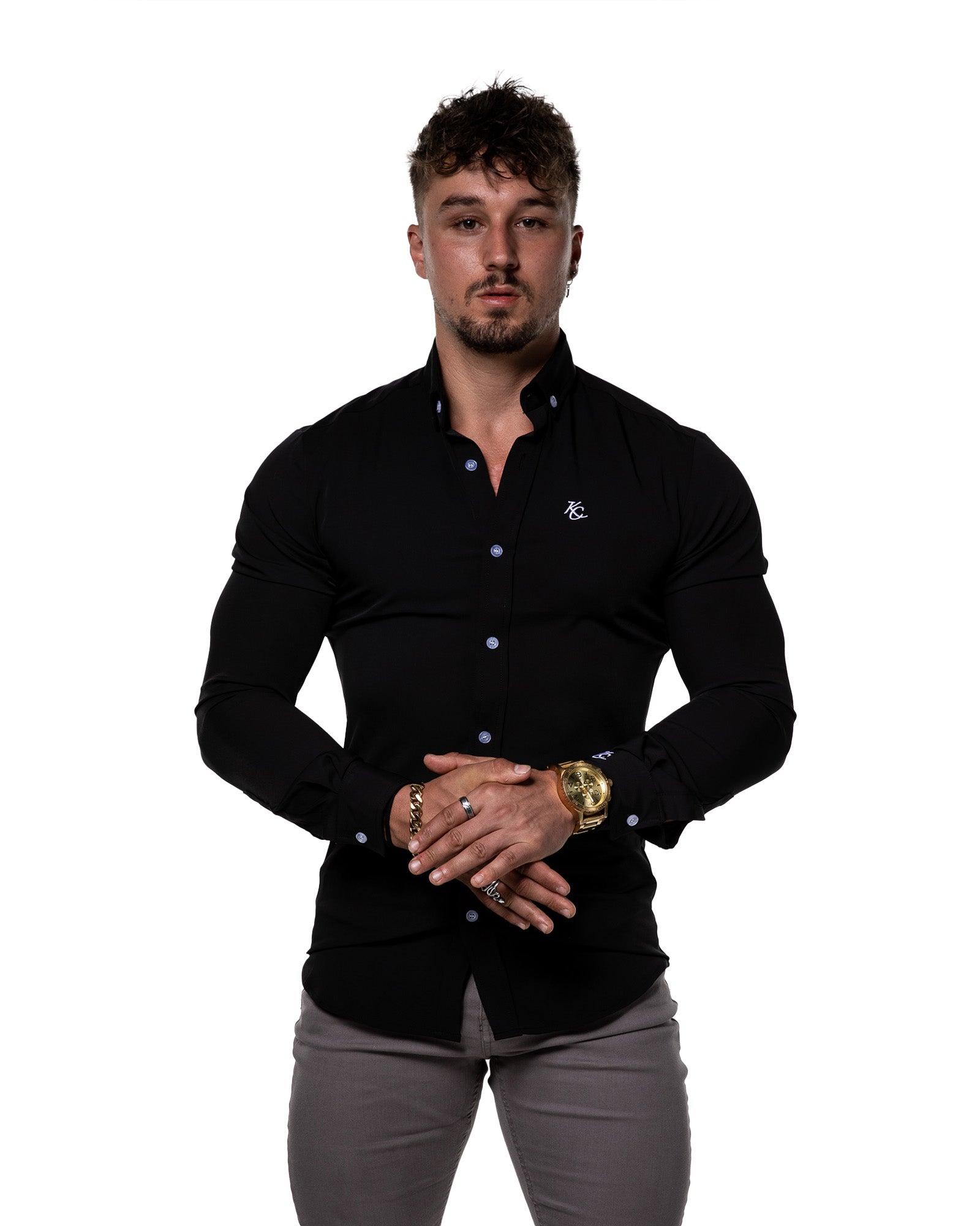 Premium Long Sleeve Muscle Fit Shirt - Jet Black