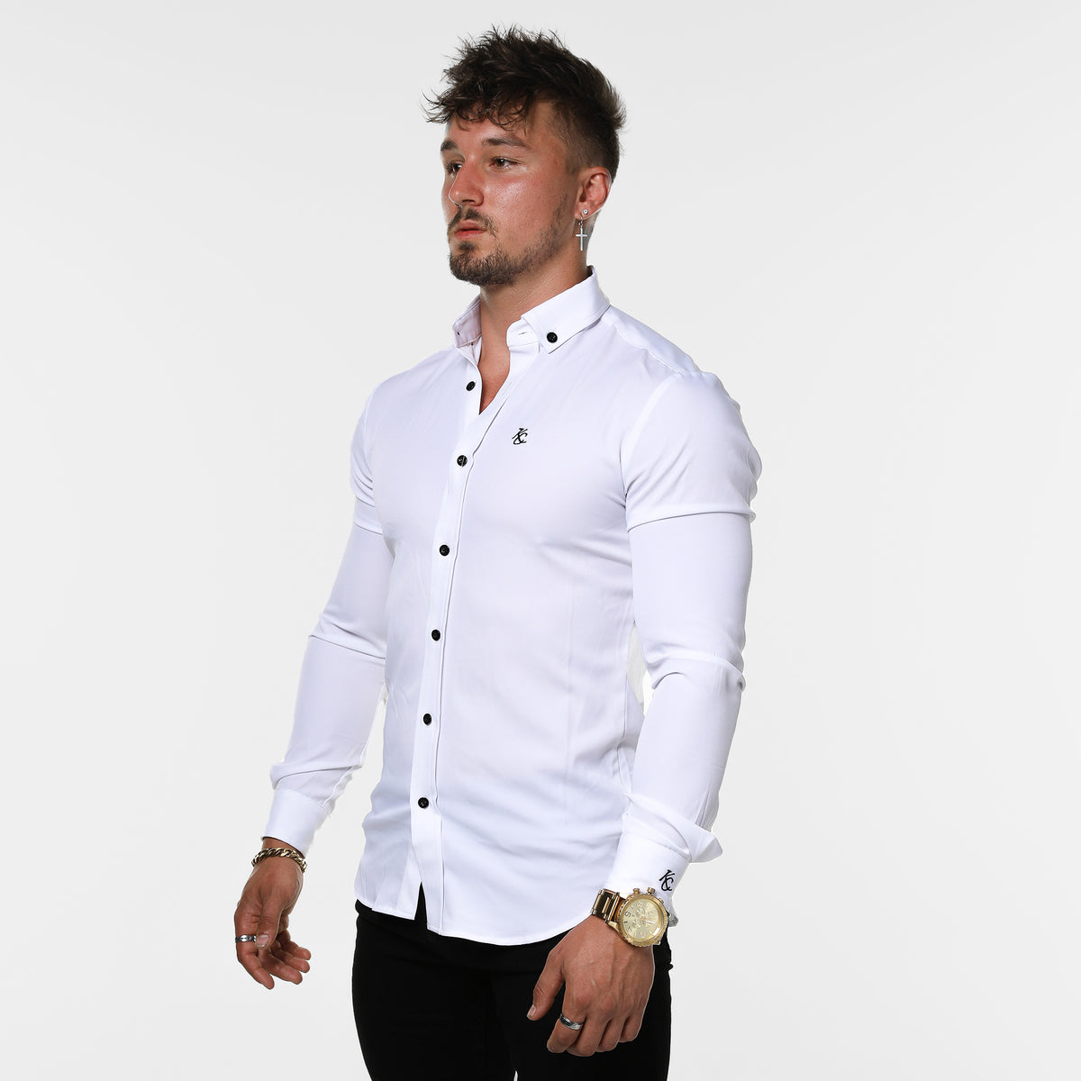 Premium Long Sleeve Muscle Fit Shirt - Pearl White