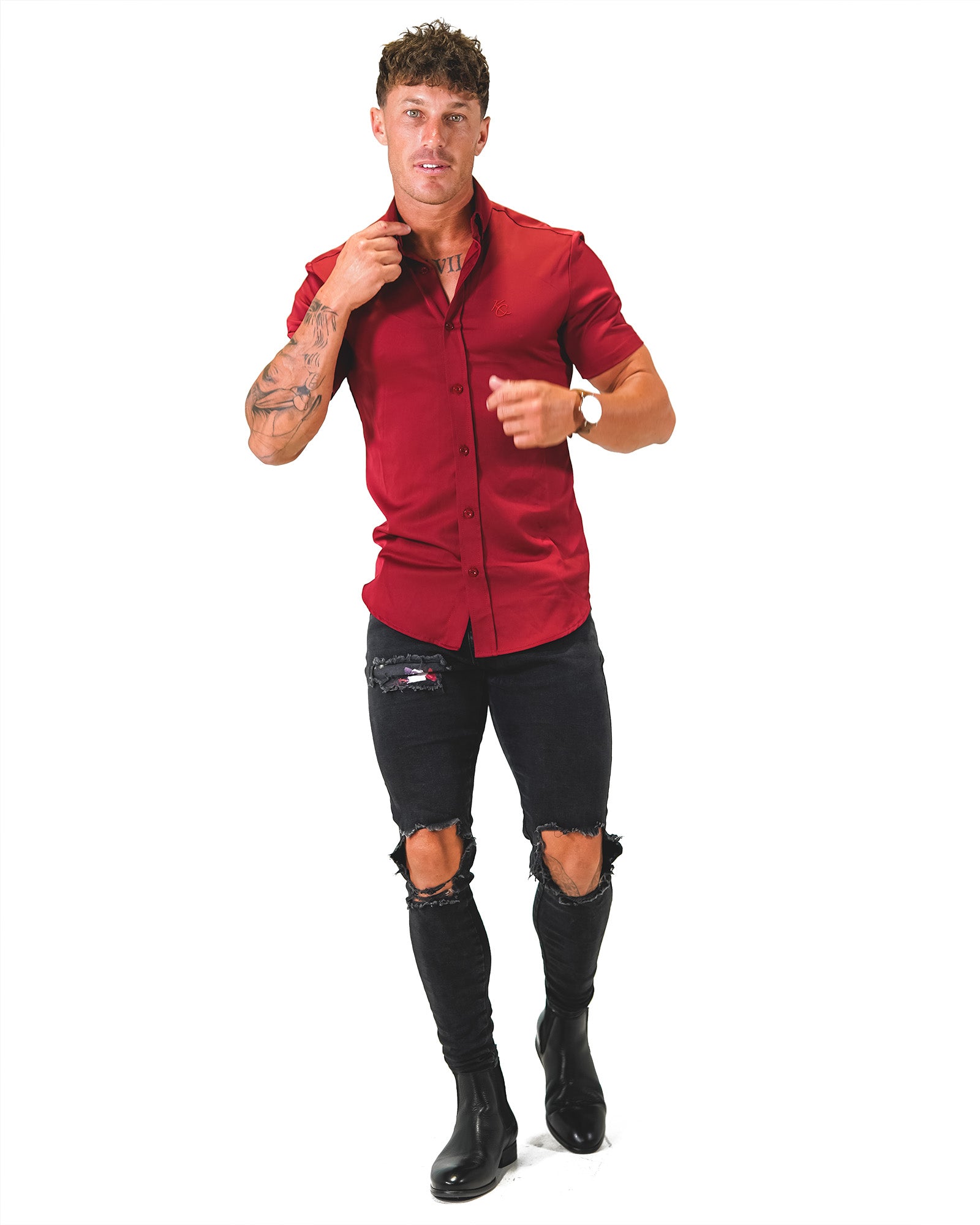 Men's Muscle Fit Short Sleeve Shirt - Ruby Red